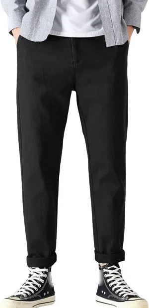 Men's Basic Stretch Chino Pants Casual Classic Soft Straight Fit Golf Pant Solid Color Flat Front Slim Fit Trousers