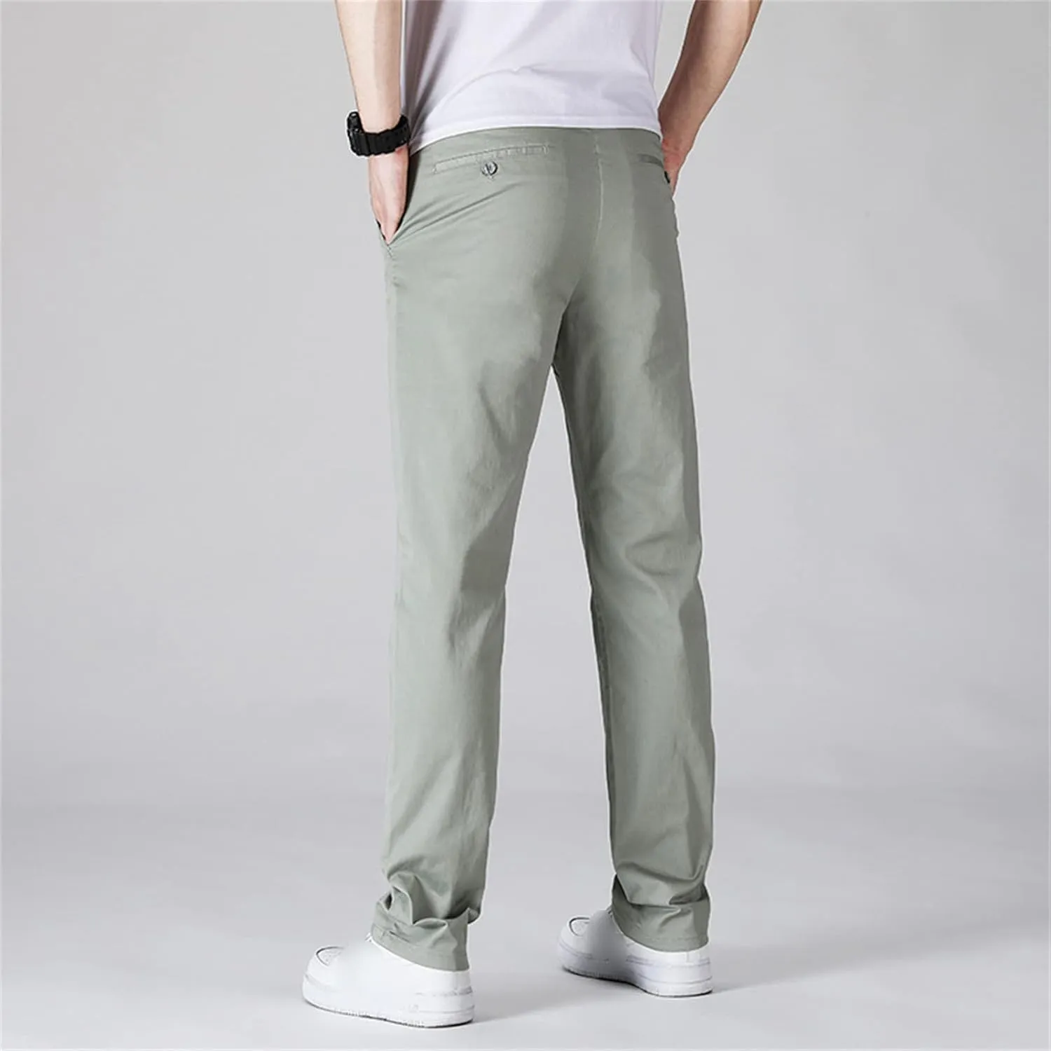 Men's Basic Stretch Chino Pants Casual Classic Soft Straight Fit Pant Solid Color Flat Front Daily Trousers