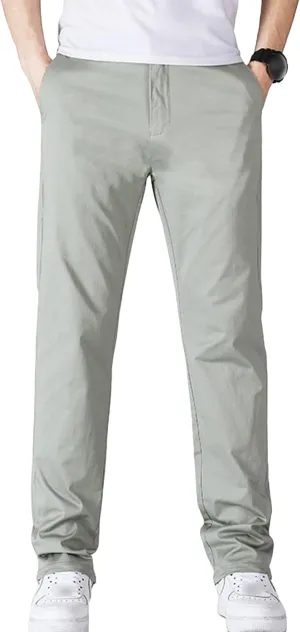 Men's Basic Stretch Chino Pants Casual Classic Soft Straight Fit Pant Solid Color Flat Front Daily Trousers