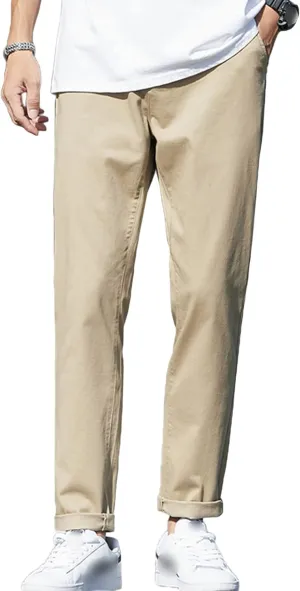 Men's Basic Stretch Chino Pants Classic Wrinkle Resistant Straight Fit Golf Pant Soft Flat Front Slim Trousers (Dark Khaki,36)