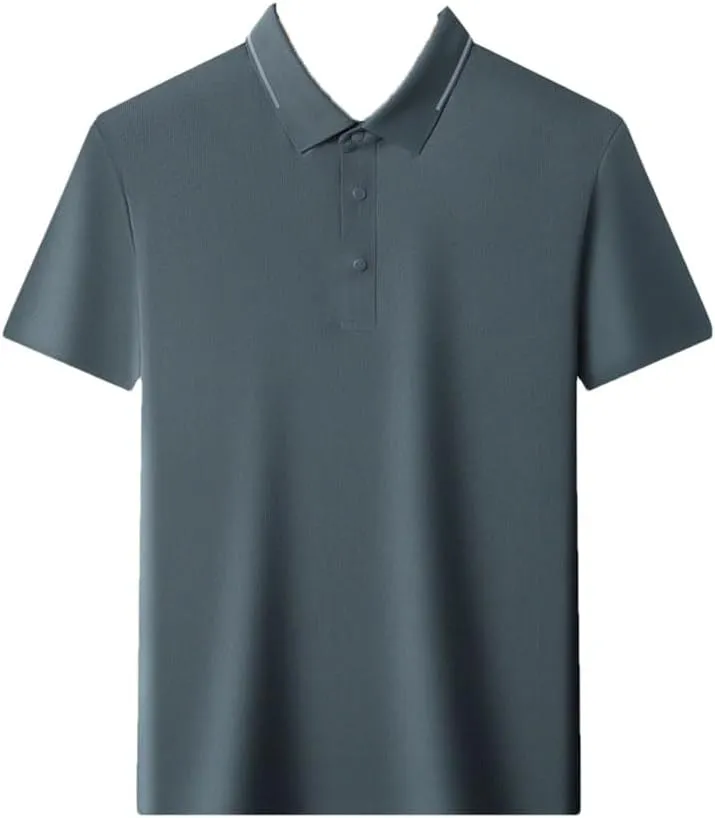 Mens Business Polos Shirt Solid Color Quick Dry All Match Ice Silk Seamless Short Sleeve T Shirt Top