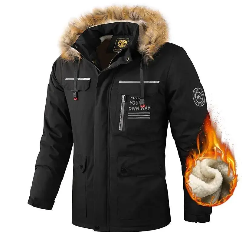 Men's Fleece-lined Thickened Jacket Casual Outdoor Parka