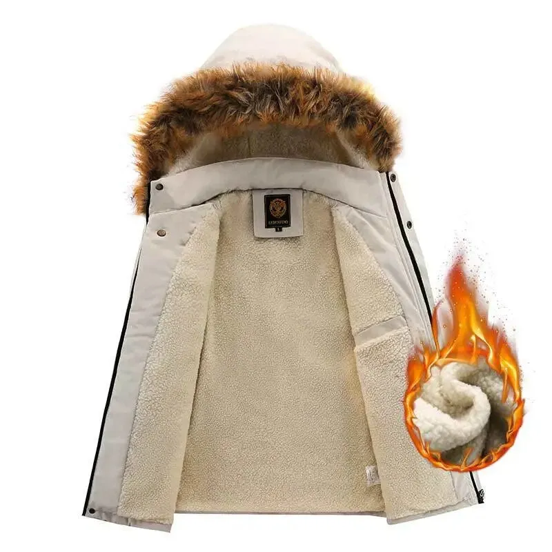 Men's Fleece-lined Thickened Jacket Casual Outdoor Parka