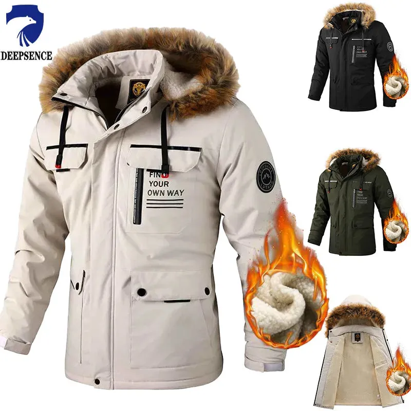 Men's Fleece-lined Thickened Jacket Casual Outdoor Parka