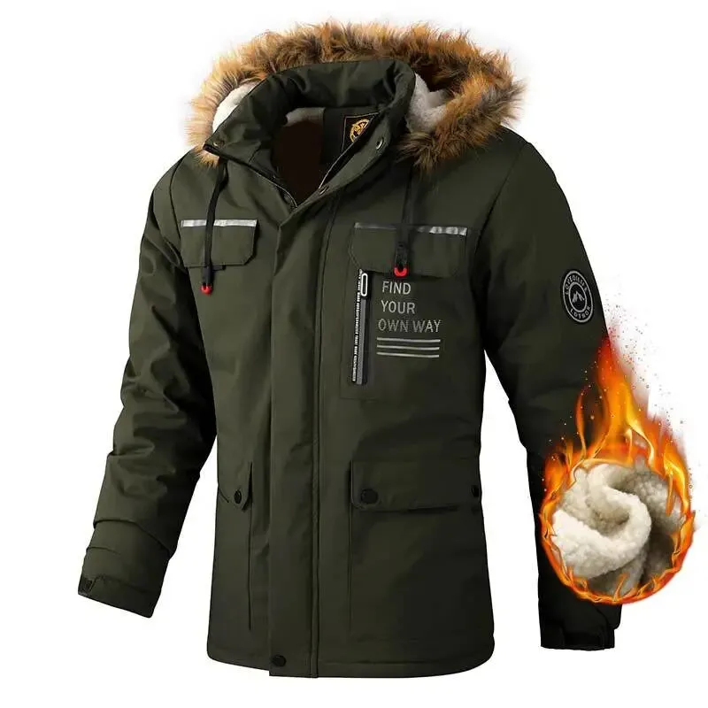Men's Fleece-lined Thickened Jacket Casual Outdoor Parka