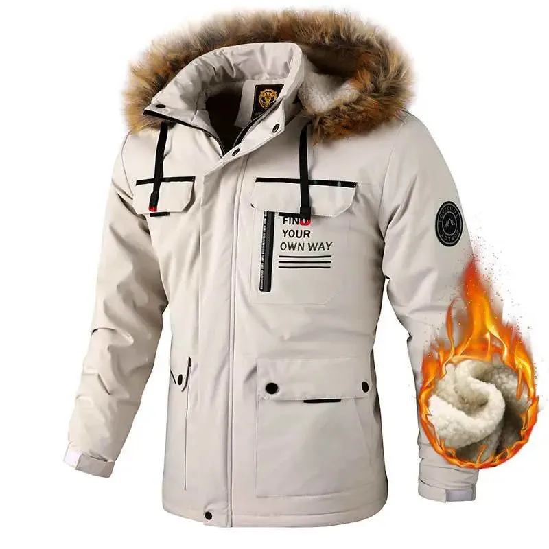 Men's Fleece-lined Thickened Jacket Casual Outdoor Parka