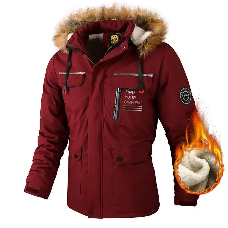 Men's Fleece-lined Thickened Jacket Casual Outdoor Parka