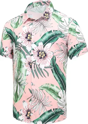 Mens Hawaiian Shirt, Short Sleeves Button Down Beach Clothing, Unisex Summer Flamingos Casual Aloha Floral Shirts