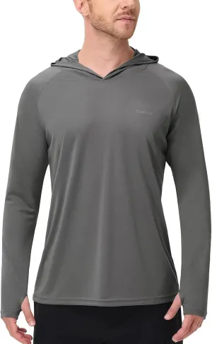 Mens Long Sleeve Sun Shirt with Hood Mask UPF SPF UV Protection for Hiking Fishing Kayaking Summer Outdoor Activities