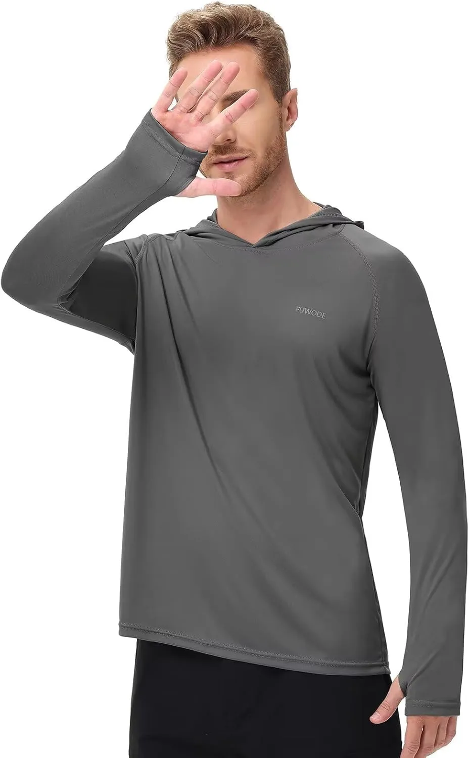 Mens Long Sleeve Sun Shirt with Hood Mask UPF SPF UV Protection for Hiking Fishing Kayaking Summer Outdoor Activities