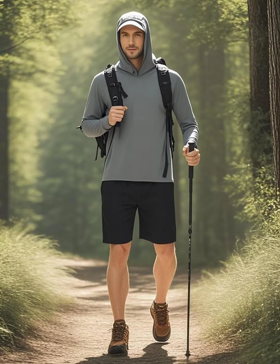 Mens Long Sleeve Sun Shirt with Hood Mask UPF SPF UV Protection for Hiking Fishing Kayaking Summer Outdoor Activities