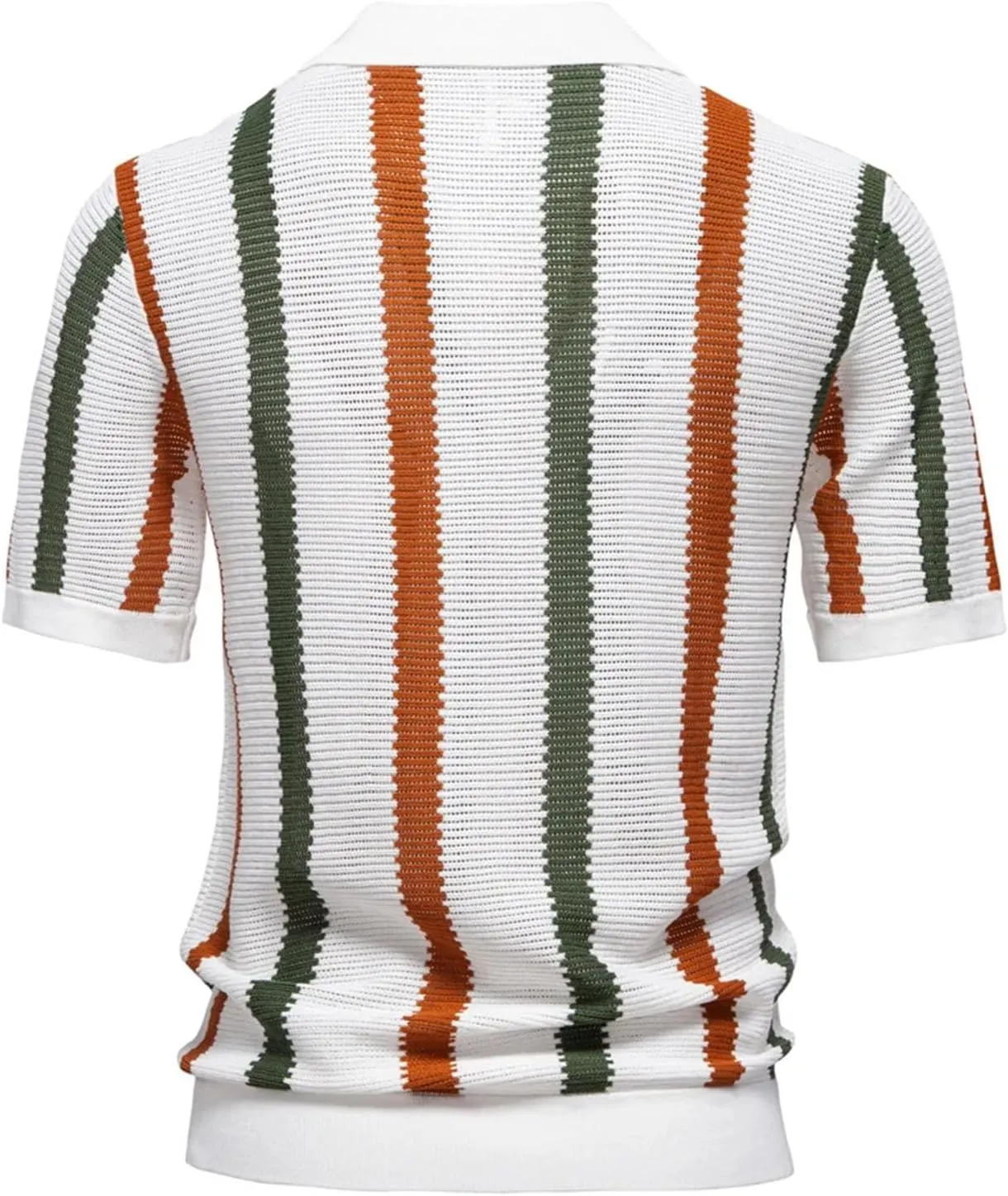 Men's Ribbed Knit Polo Shirt Breathable Striped Casual Golf Shirt with Comfortable Collar