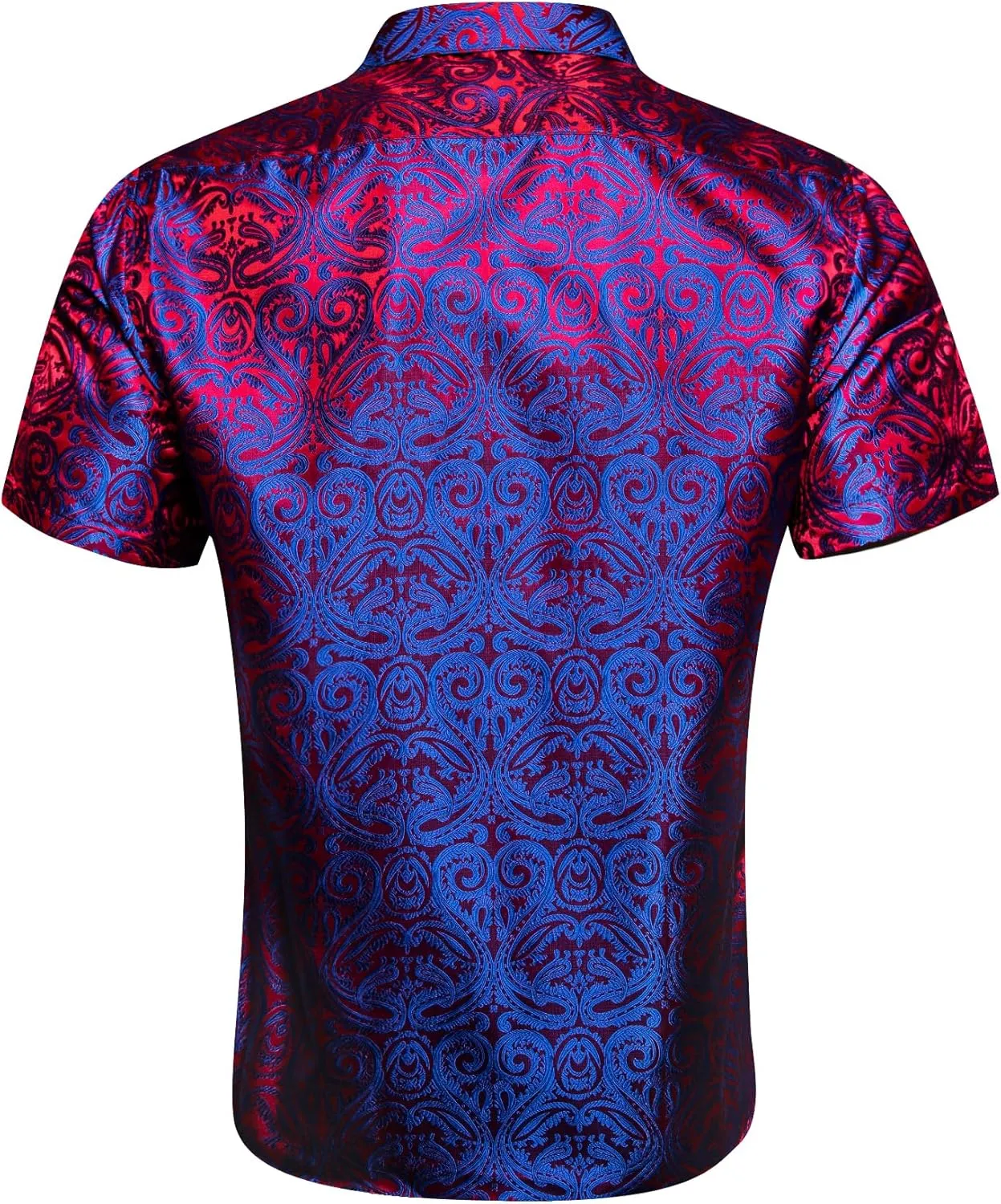 Men's Silk Shirt Paisley Floral Jacquard Short Sleeve Button Down Dress Shirts Formal Casual Wedding Party