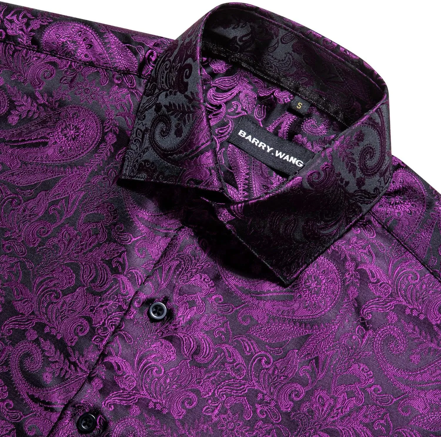 Men's Silk Shirt Paisley Floral Jacquard Short Sleeve Button Down Dress Shirts Formal Casual Wedding Party