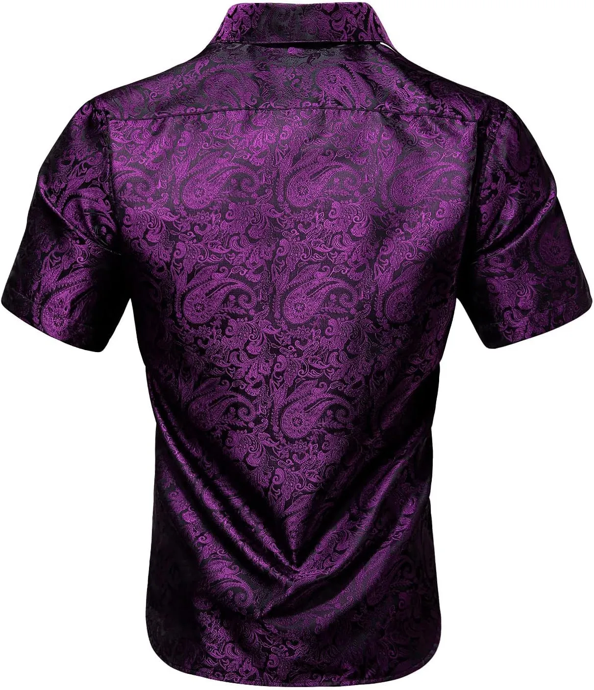 Men's Silk Shirt Paisley Floral Jacquard Short Sleeve Button Down Dress Shirts Formal Casual Wedding Party