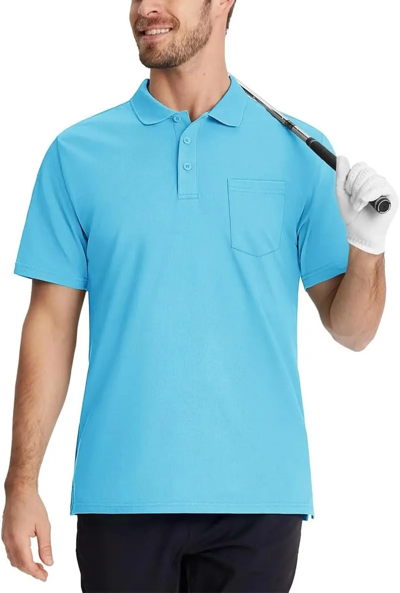 MenS Summer Quick Dry Polos Shirts Chest Pocket Short Sleeve Tee Shirts Business Work Breathable Shirts