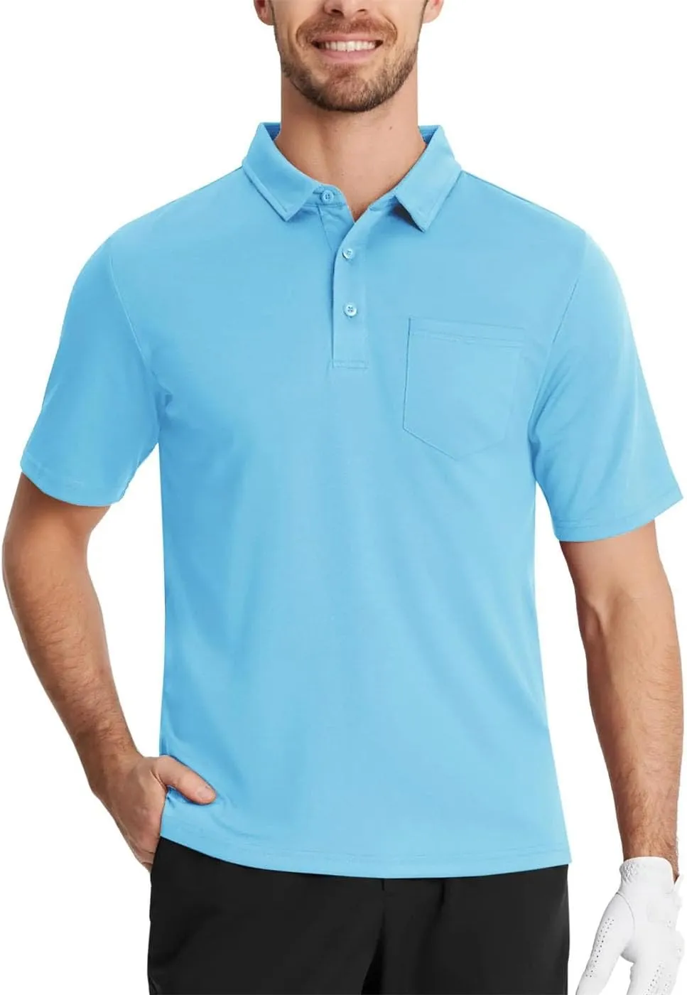 MenS Summer Quick Dry Polos Shirts Chest Pocket Short Sleeve Tee Shirts Business Work Breathable Shirts