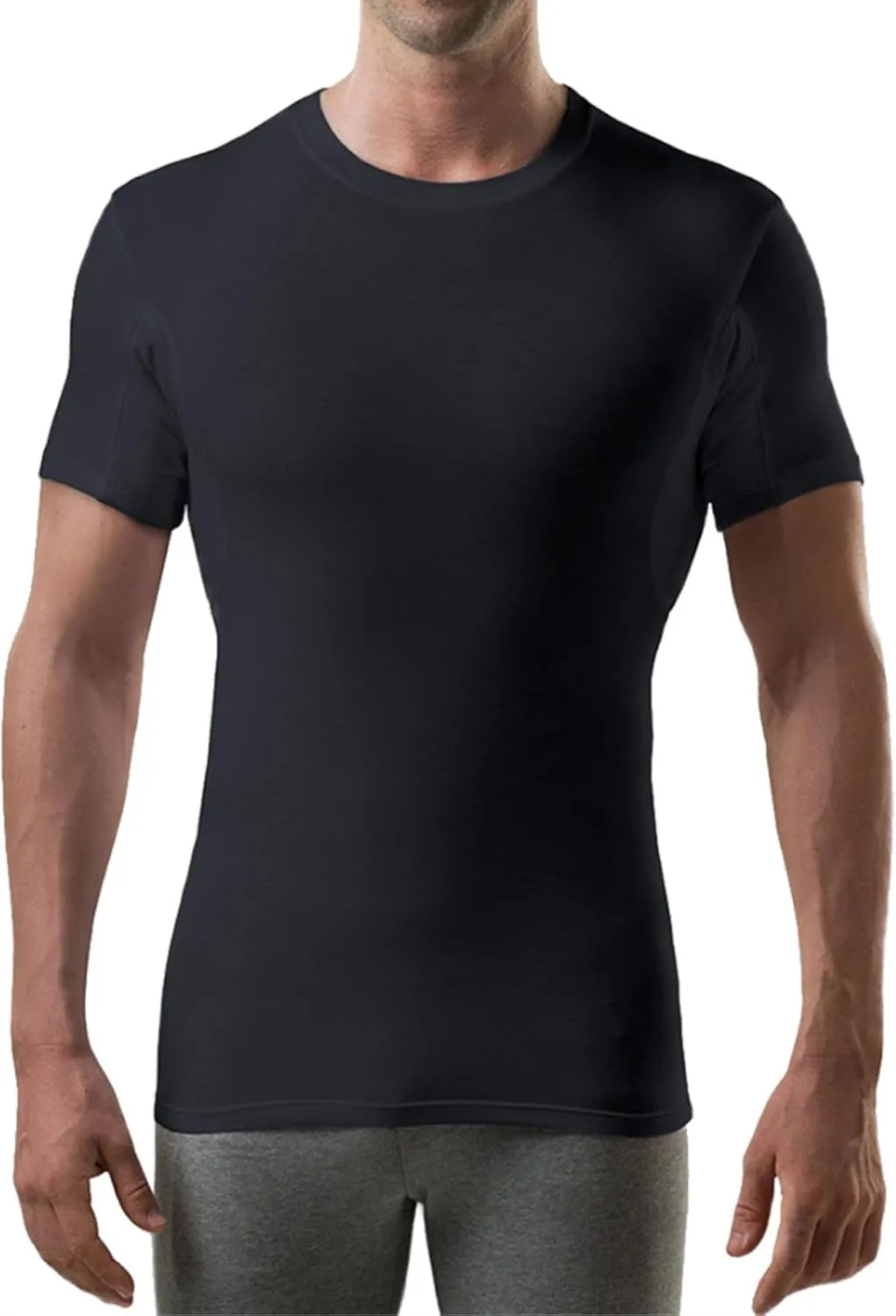 Men's Sweatproof Undershirt | Slim Fit Crew Neck T-Shirt with Underarm Sweat Pads | Aluminum-Free Alternative