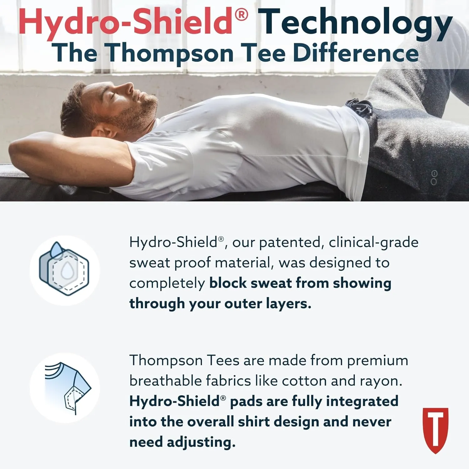 Men's Sweatproof Undershirt | Slim Fit Crew Neck T-Shirt with Underarm Sweat Pads | Aluminum-Free Alternative