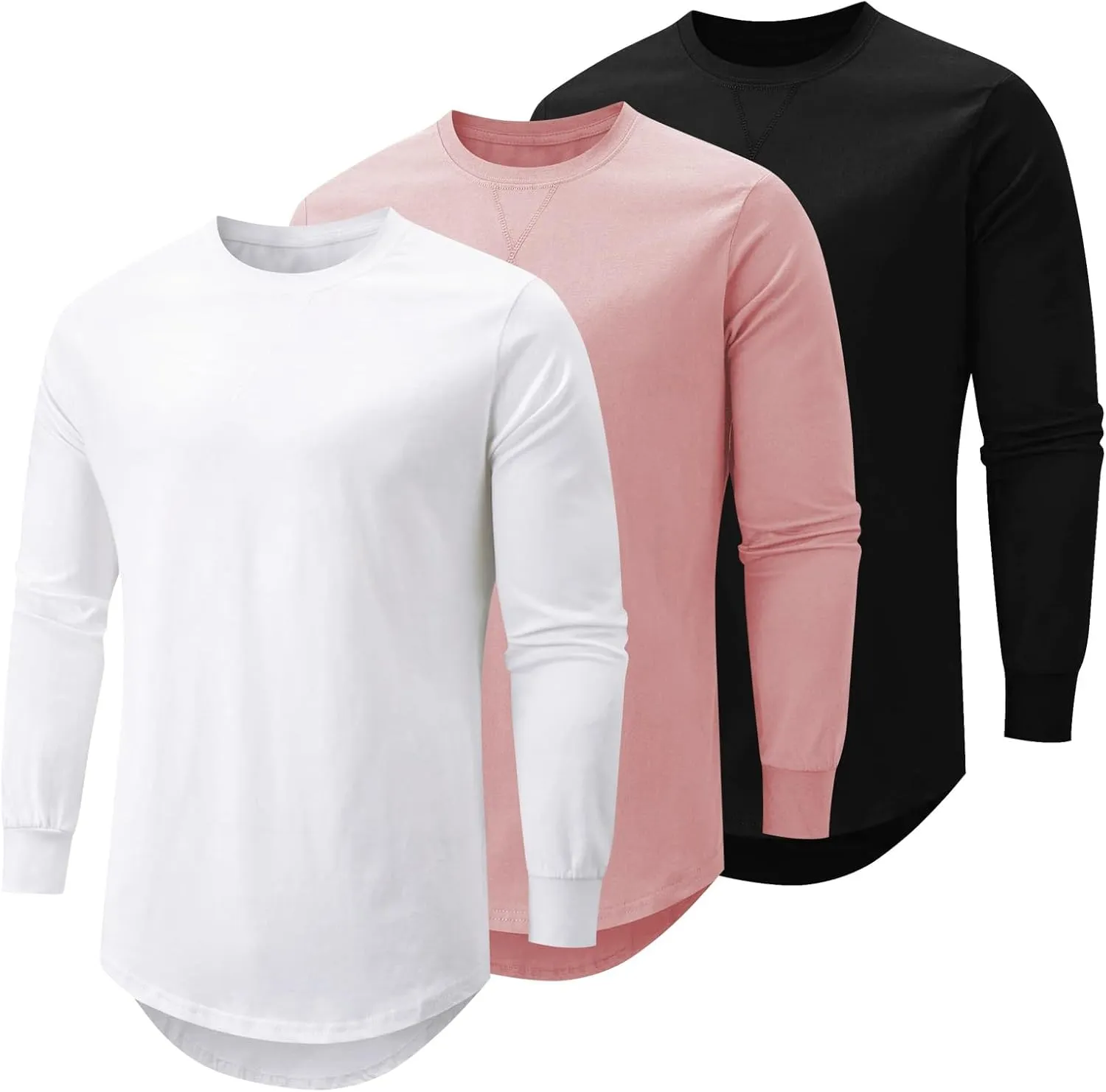 Mens T Shirts Casual Hipster Hip Hop Longline Crewneck Tee Shirts