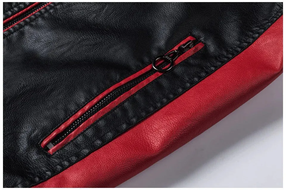 Men's Windproof Motorcycle Spliced PU Leather Jacket