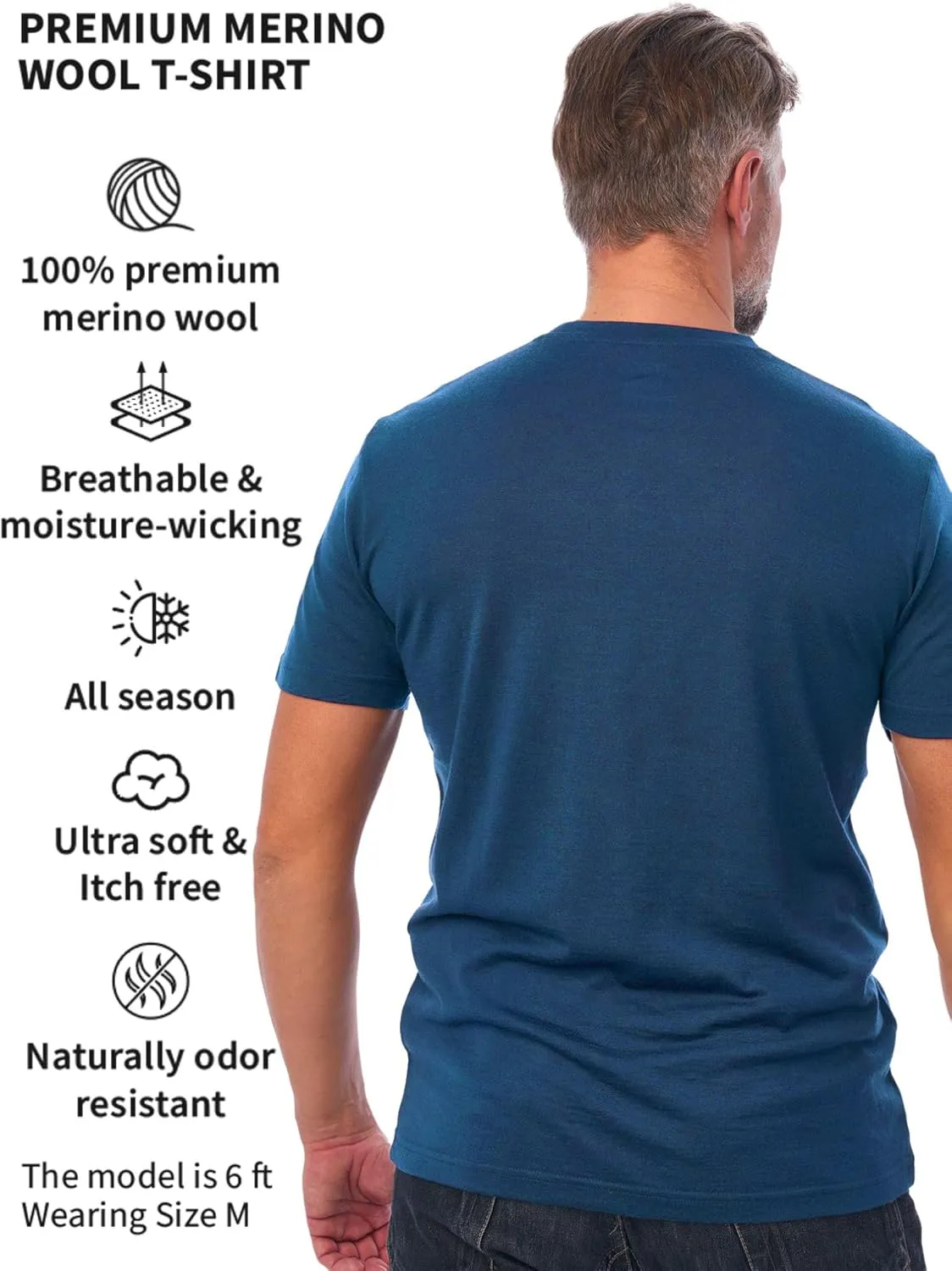 Merino Wool T-Shirt Mens - Short Sleeve Merino Wool Shirts for Men Sport Lightweight Thermal Base Layer Hiking Tshirt