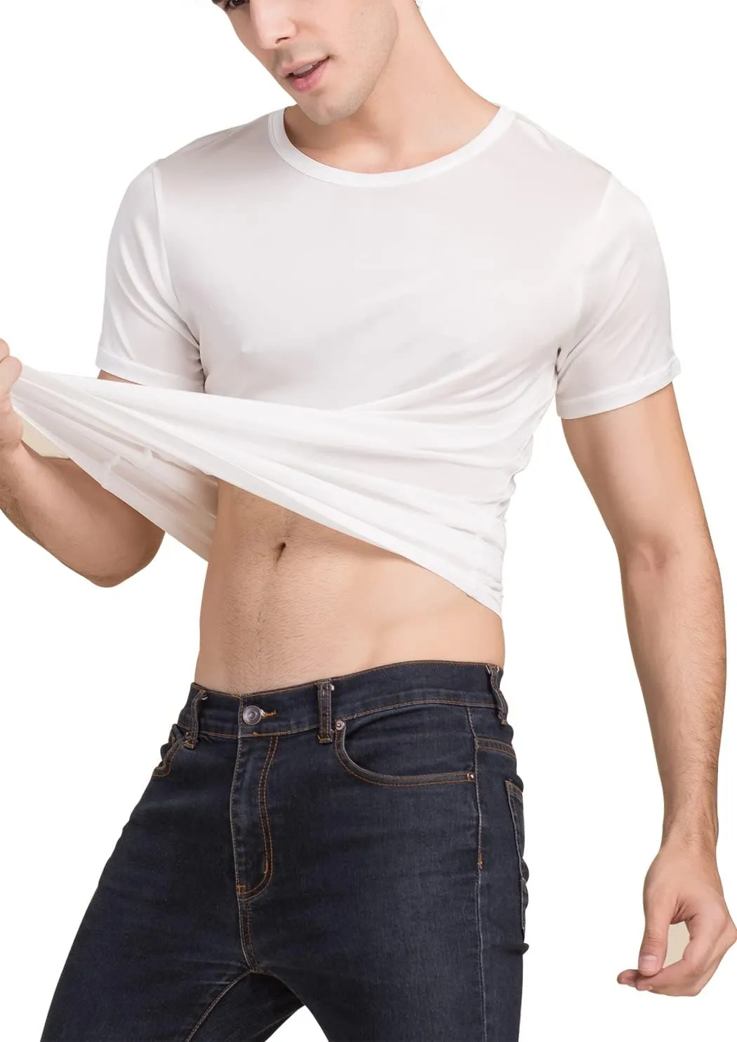 METWAY Mens Mulberry Silk T Shirt/Casual Short Sleeve Crew Neck Silk TEE Shirts/Super Soft and Breathable Workout Shirts