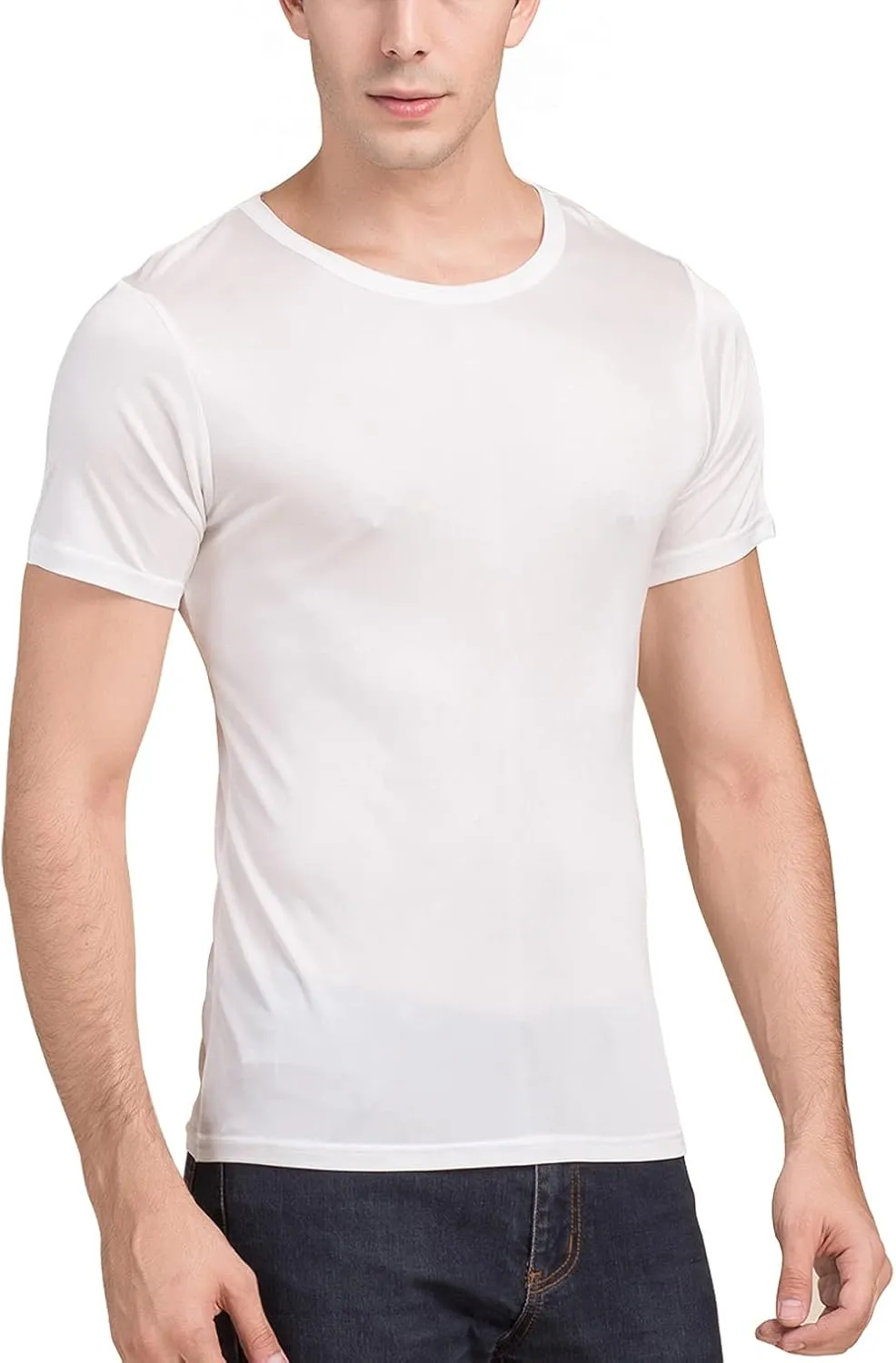 METWAY Mens Mulberry Silk T Shirt/Casual Short Sleeve Crew Neck Silk TEE Shirts/Super Soft and Breathable Workout Shirts