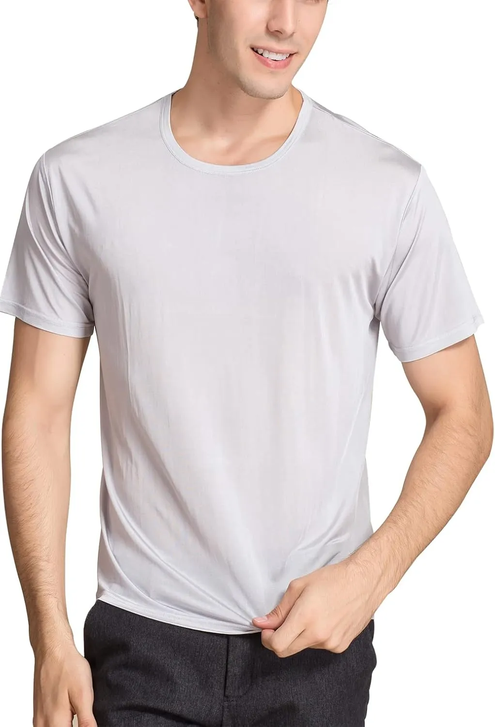 METWAY Mens Mulberry Silk T Shirt/Casual Short Sleeve Crew Neck Silk TEE Shirts/Super Soft and Breathable Workout Shirts