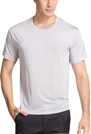 METWAY Mens Mulberry Silk T Shirt/Casual Short Sleeve Crew Neck Silk TEE Shirts/Super Soft and Breathable Workout Shirts