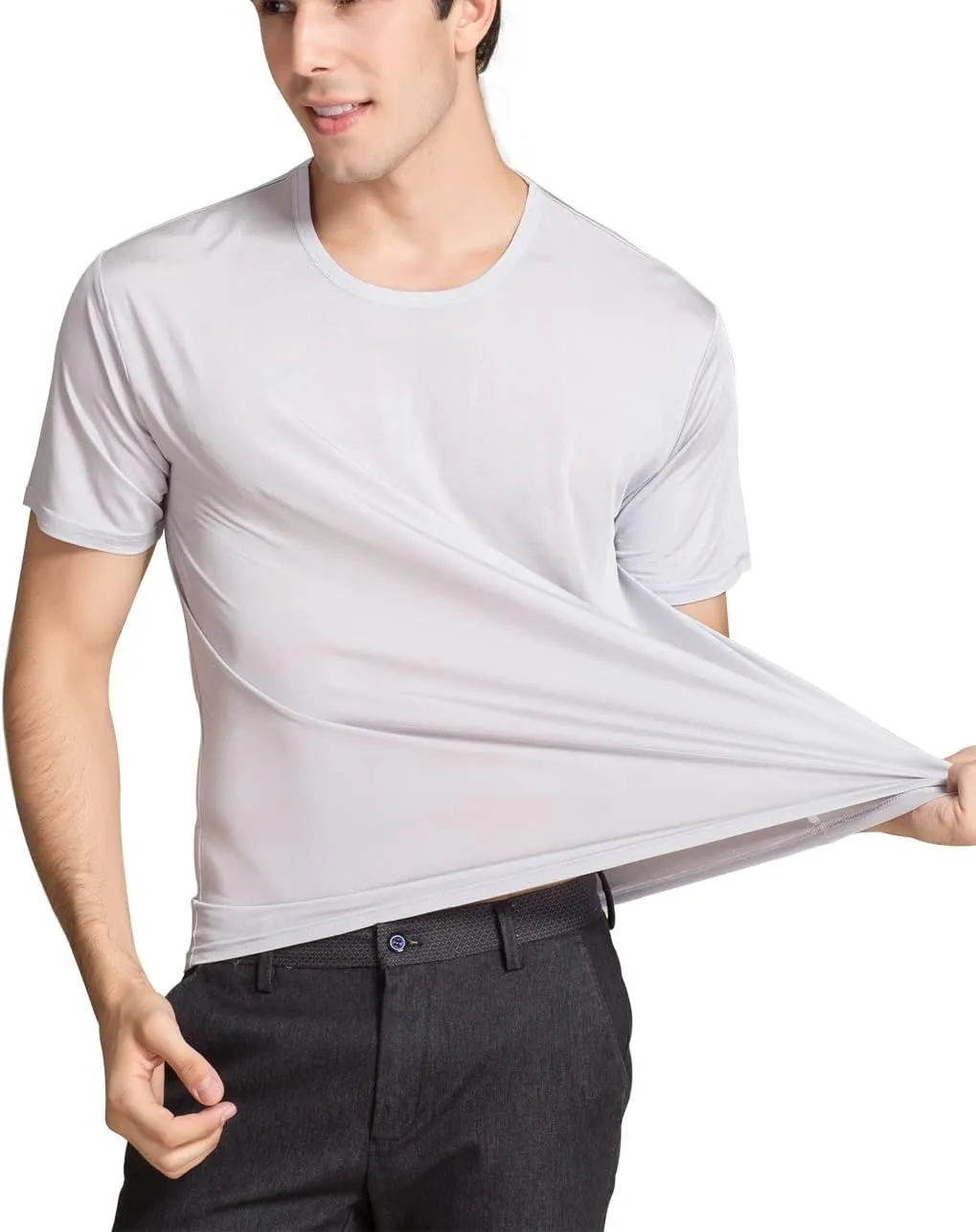 METWAY Mens Mulberry Silk T Shirt/Casual Short Sleeve Crew Neck Silk TEE Shirts/Super Soft and Breathable Workout Shirts
