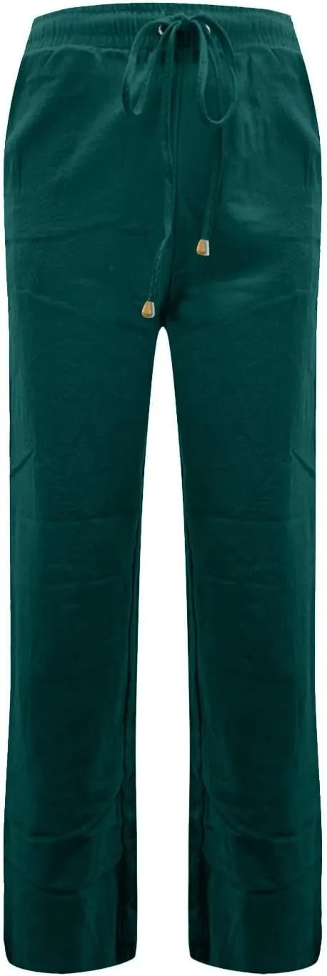midelxp Baggy Linen Pants Women Summer Boho Lightweight High Waist Palazzo Pants Loose Comfy Straight Leg Pants with Pockets