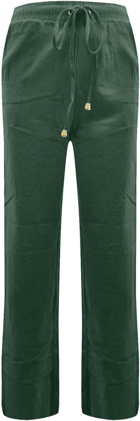 midelxp Baggy Linen Pants Women Summer Boho Lightweight High Waist Palazzo Pants Loose Comfy Straight Leg Pants with Pockets