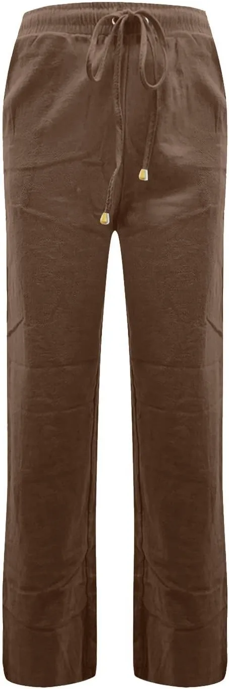 midelxp Baggy Linen Pants Women Summer Boho Lightweight High Waist Palazzo Pants Loose Comfy Straight Leg Pants with Pockets