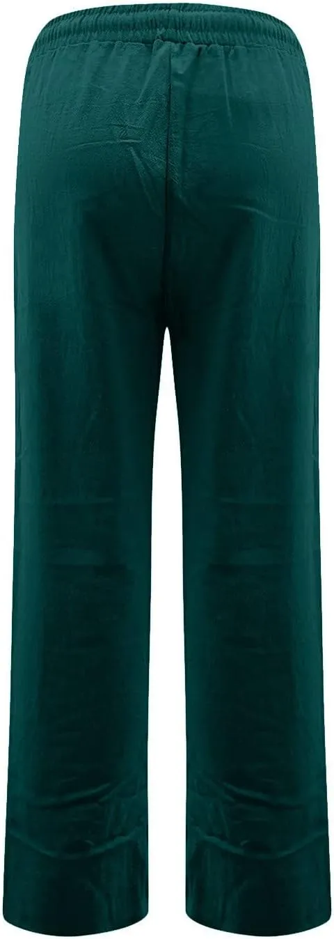 midelxp Baggy Linen Pants Women Summer Boho Lightweight High Waist Palazzo Pants Loose Comfy Straight Leg Pants with Pockets