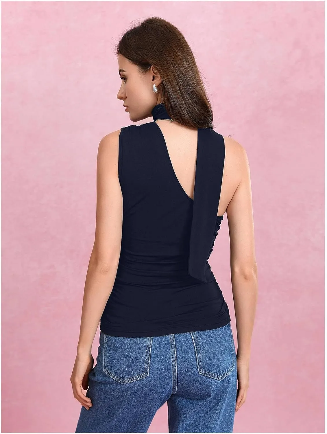 Milumia Women Y2K Going Out Club Rave Halter Scarf Top Shirt Ruched Sleeveless Off One Shouler Tank Top