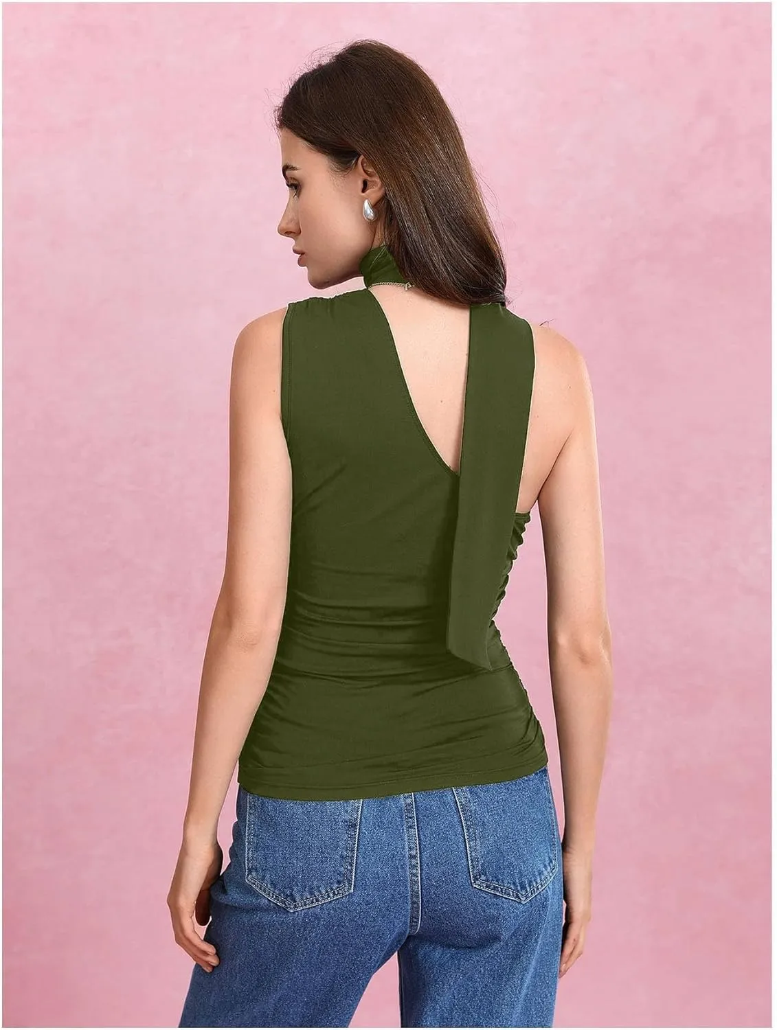 Milumia Women Y2K Going Out Club Rave Halter Scarf Top Shirt Ruched Sleeveless Off One Shouler Tank Top