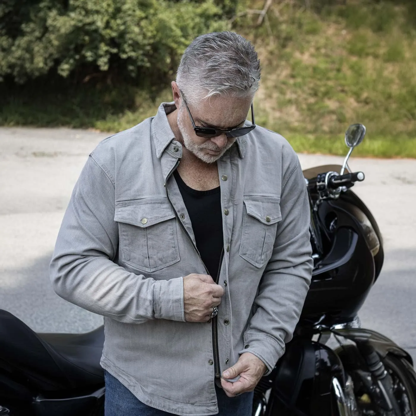 Milwaukee Leather MPM1621 Men's Grey CE Armored Long Sleeve Motorcycle Riders Shirt w/Reinforced w/Aramid Fibers