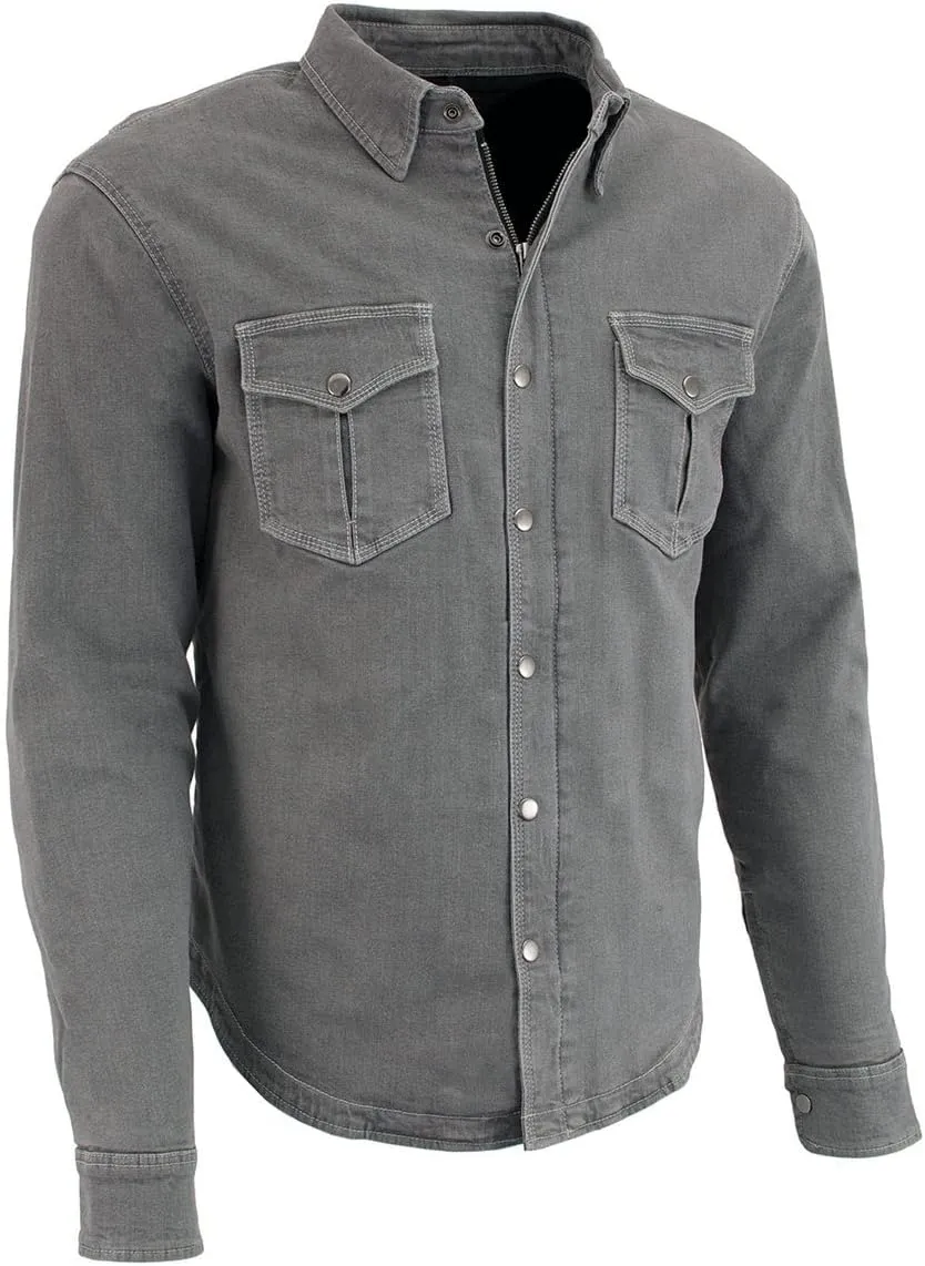 Milwaukee Leather MPM1621 Men's Grey CE Armored Long Sleeve Motorcycle Riders Shirt w/Reinforced w/Aramid Fibers