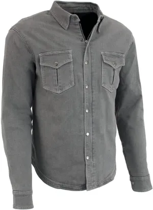 Milwaukee Leather MPM1621 Men's Grey CE Armored Long Sleeve Motorcycle Riders Shirt w/Reinforced w/Aramid Fibers
