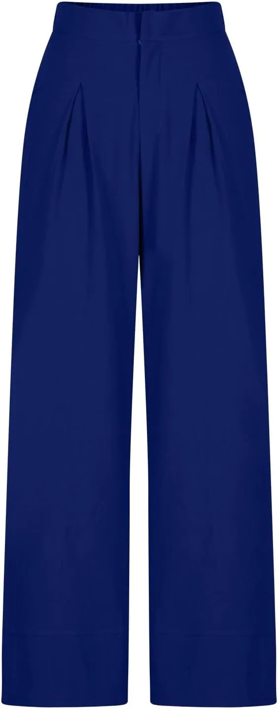 Miyaomn Womens Linen Palazzo Pants Culottes 2025 Dressy Casual High Waisted Wide Leg Flowy Beach Pants Summer Lounge Trousers