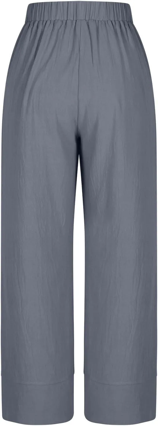 Miyaomn Womens Linen Palazzo Pants Culottes 2025 Dressy Casual High Waisted Wide Leg Flowy Beach Pants Summer Lounge Trousers