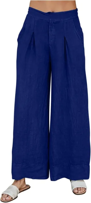 Miyaomn Womens Linen Palazzo Pants Culottes 2025 Dressy Casual High Waisted Wide Leg Flowy Beach Pants Summer Lounge Trousers
