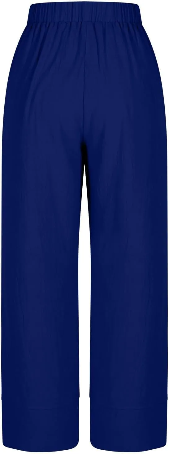 Miyaomn Womens Linen Palazzo Pants Culottes 2025 Dressy Casual High Waisted Wide Leg Flowy Beach Pants Summer Lounge Trousers