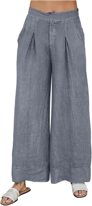 Miyaomn Womens Linen Palazzo Pants Culottes 2025 Dressy Casual High Waisted Wide Leg Flowy Beach Pants Summer Lounge Trousers