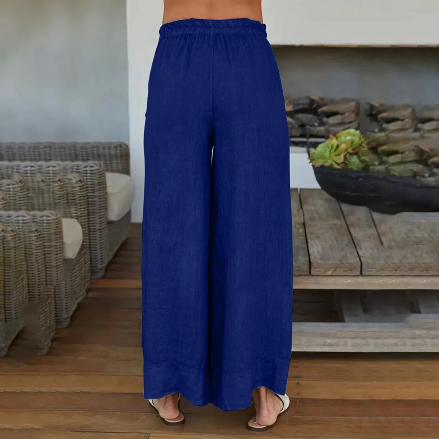 Miyaomn Womens Linen Palazzo Pants Culottes 2025 Dressy Casual High Waisted Wide Leg Flowy Beach Pants Summer Lounge Trousers