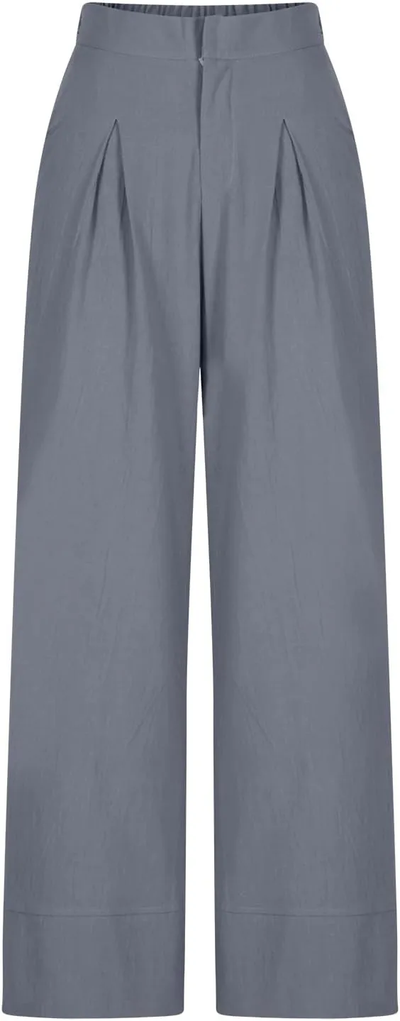 Miyaomn Womens Linen Palazzo Pants Culottes 2025 Dressy Casual High Waisted Wide Leg Flowy Beach Pants Summer Lounge Trousers