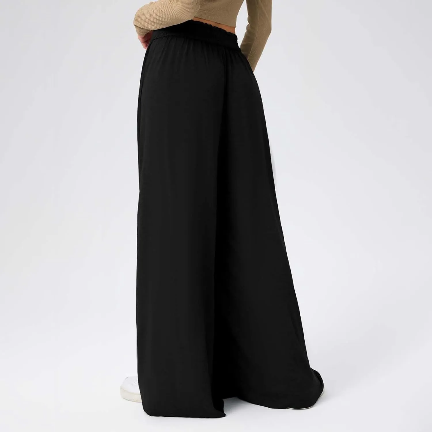 Miyaomn Women's Summer Wide Leg Culottes Casual Elastic High Waisted Flowy Palazzo Pants Pleated Lounge Trousers with Pockets