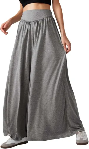 Miyaomn Women's Summer Wide Leg Culottes Casual Elastic High Waisted Flowy Palazzo Pants Pleated Lounge Trousers with Pockets