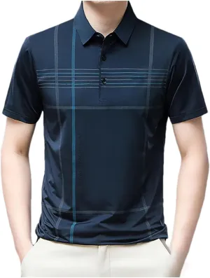 Mnjyihy Men Summer Lapel Polo Shirt Short Sleeve Solid Casual Striped Tactical Quick-Dry Golf Button Down Shirt